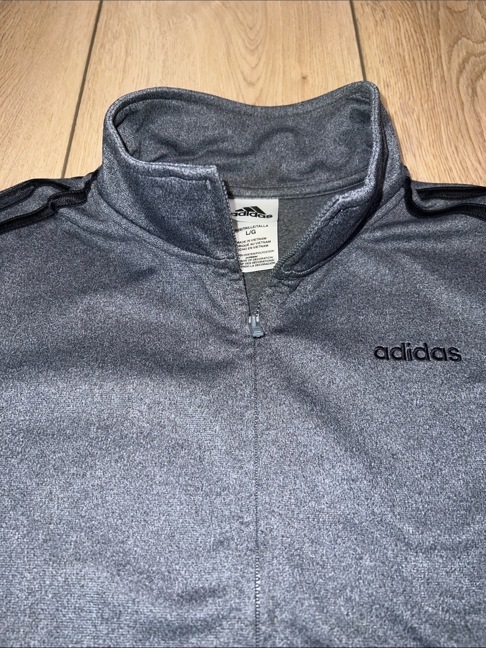 adidas Kid’s Gray Full-Zip Track Jacket with Black Stripes - Picture 6 of 11
